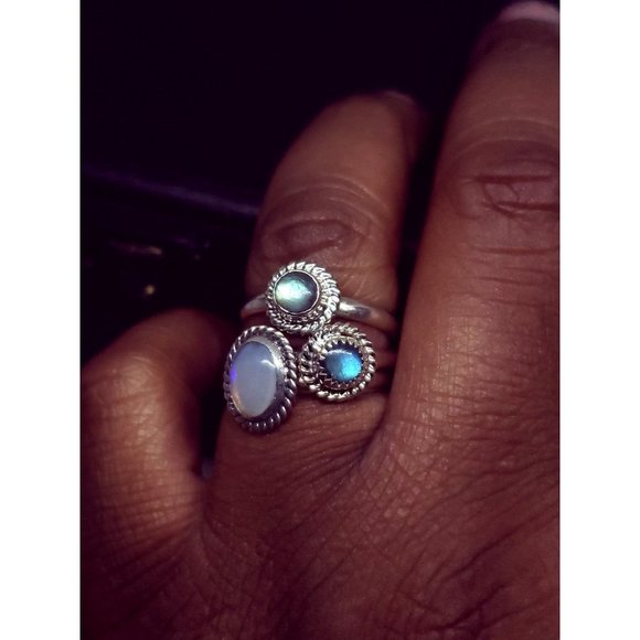 Blue labradorite crystal ring handmade sterling silver 925 size 7